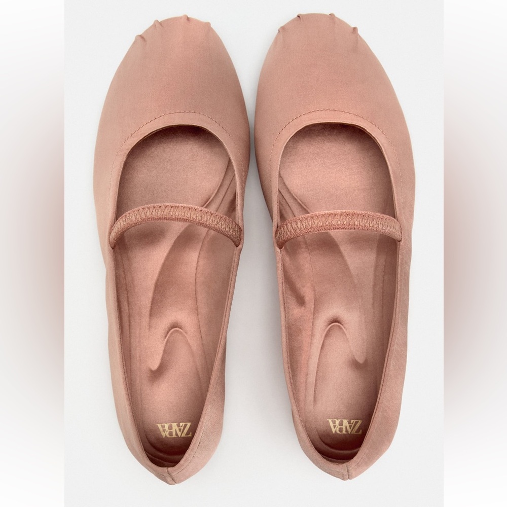 Zara satin effect ballet flats muted pink NWT